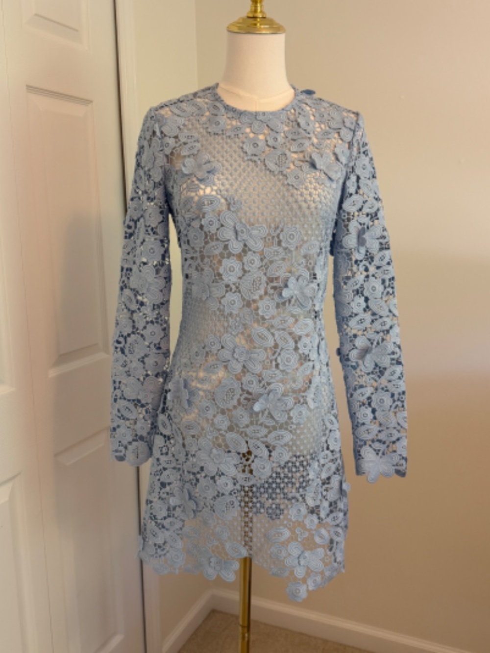 Self-Portrait 3D Lily Blue Guipure Lace Mini Dress US 4 UK 8
